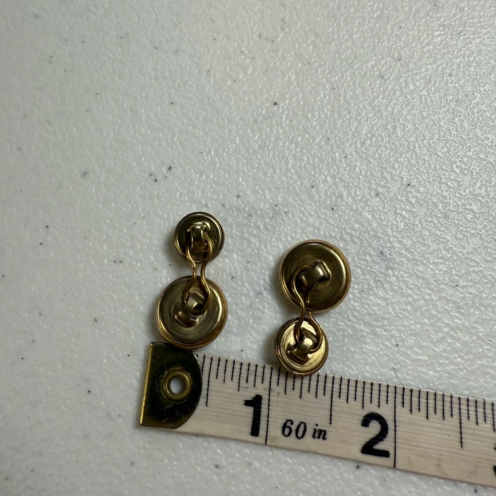 VTG CUFFLINKS Circular Brass Tone & Black Button Style Closure 1960-1970 #gift